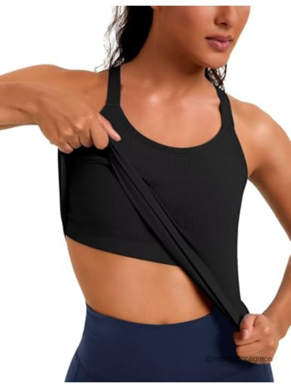 Seamless Racerback Tank Top with Built-In Bra Adjustable Straps